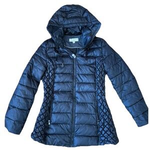 Laundry by Shelli Segal Womens Black Quilted Hooded Puffer Jacket Coat Size M